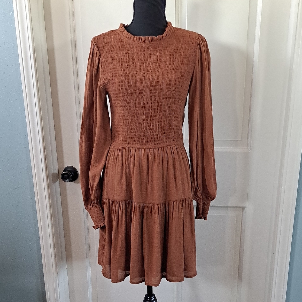 Blu Pepper Smocked Bodice Puff Sleeve Flowy Tiered Short Dress Feminine Girly
